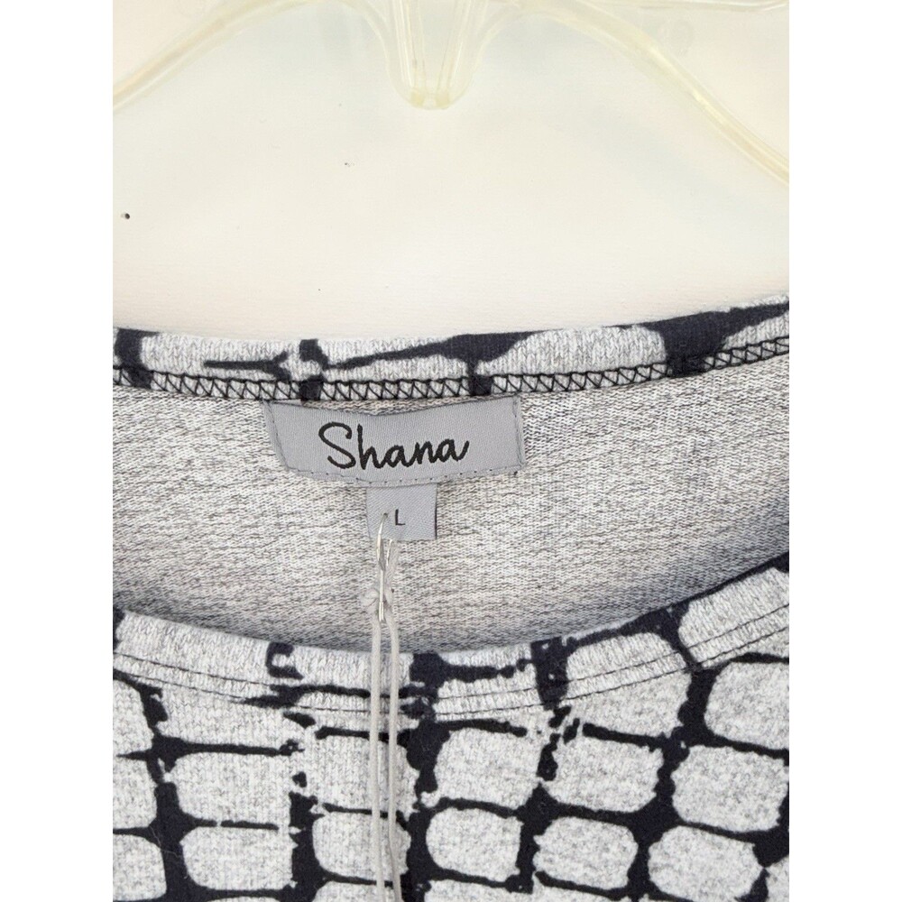 Shana Womens Large Tunic Top Black White Leaf Print Hi-Low Art to Wear NWT - Picture 6 of 14